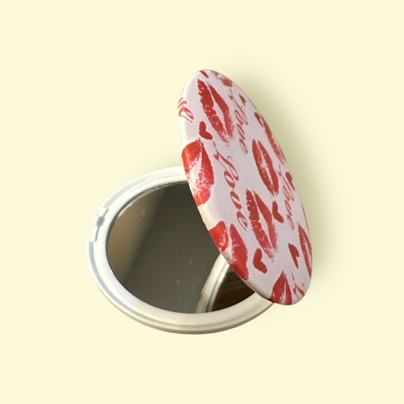 Red Kiss Print “Love” Compact Cosmetic Mirror - Picture 4 of 4